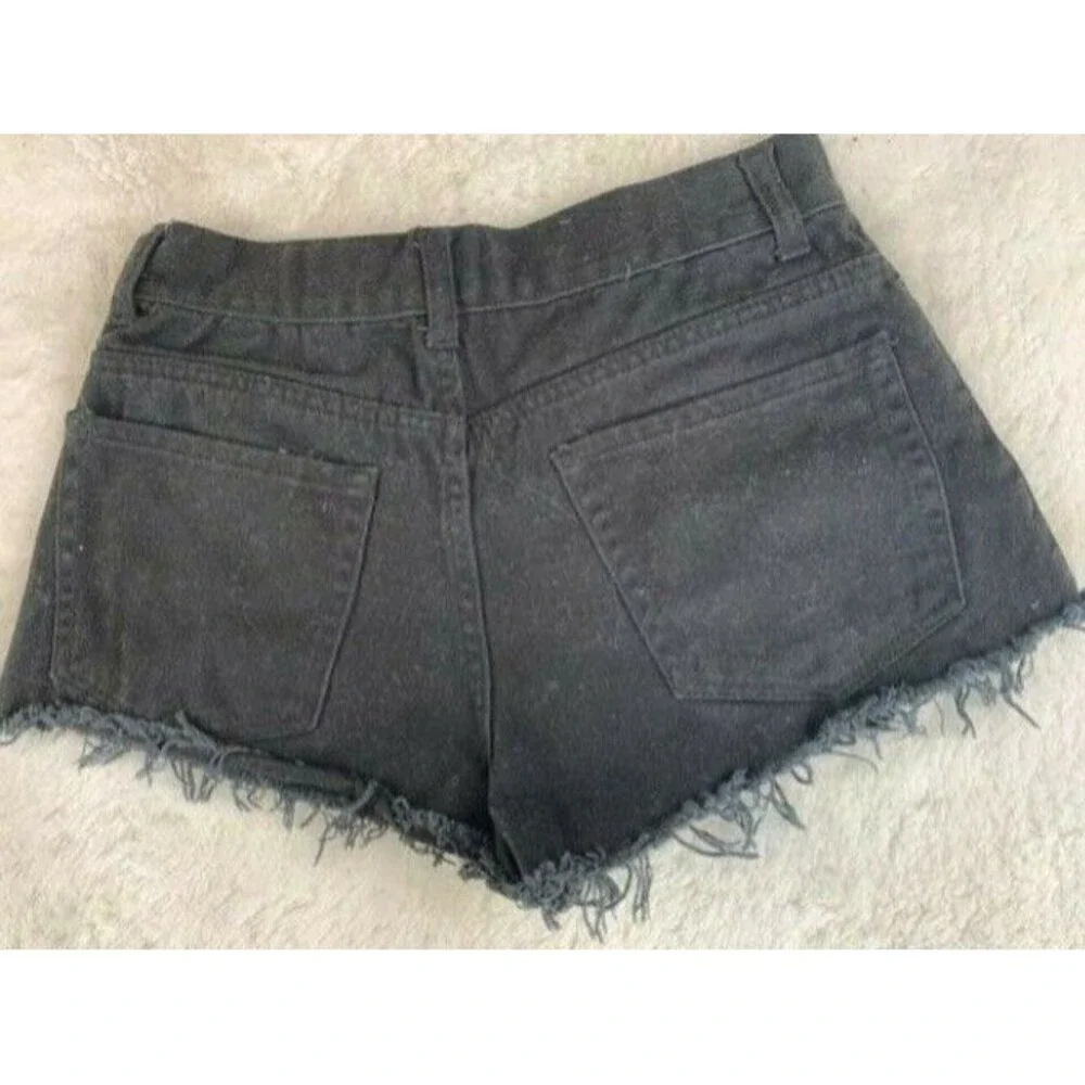 Forever 21 Womens Jeans Shorts Size 26 Black Distressed Torn Ripped High Rise - Picture 2 of 3
